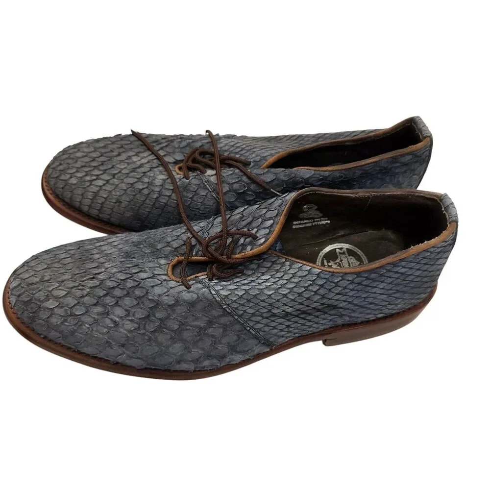 African‎ Handmade Blue Python Snakeskin Leather Derby Oxfords Mens Size 11 USA